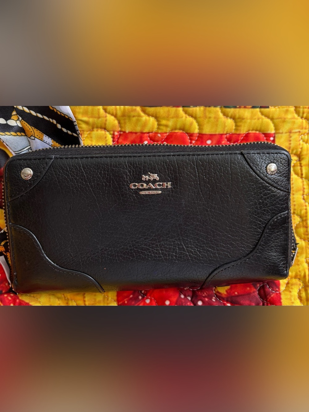 Coach Black Pebbled Leather Men’s Zip Pouch with Silver Logo